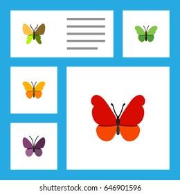 Flat Monarch Set Of Milkweed, Beauty Fly, Butterfly And Other Vector Objects. Also Includes Monarch, Insect, Moth Elements.