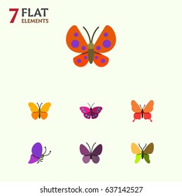 Flat Monarch Set Of Moth, Archippus, Butterfly And Other Vector Objects. Also Includes Summer, Archippus, Insect Elements.