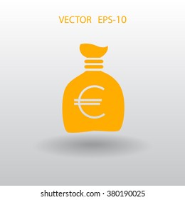 Icono de bolsa de dinero plana, ilustración vectorial