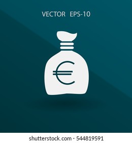 Icono de bolsa de dinero plana, ilustración vectorial