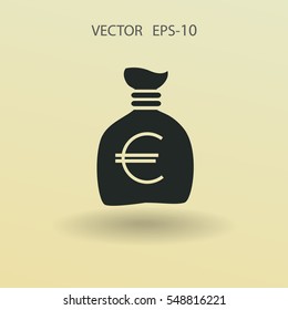 Icono de bolsa de dinero plana, ilustración vectorial