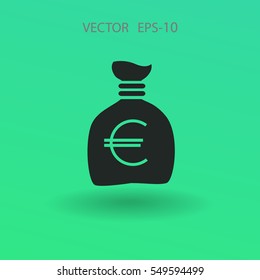 Icono de bolsa de dinero plana, ilustración vectorial