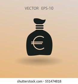 Icono de bolsa de dinero plana, ilustración vectorial