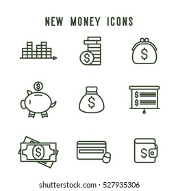 Flat money business icons set. Universal money icon to use in web and mobile user interface or. Set of basic money elements for typographic design. 