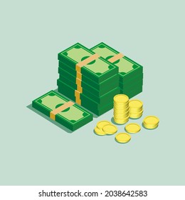 flat money illustration with isometric style