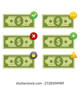 Flat Money Status Icons Set for Financial App UI. Vector illustration