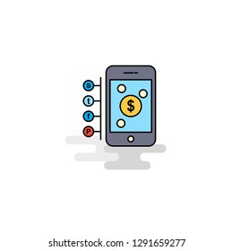 Flat Money through smartphone  Icon. Vector