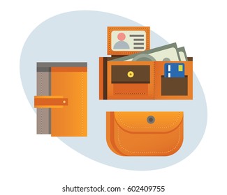 Flat money wallet icon check list making purchase cash business currency finance payment and purse savings bank commerce dollar economy vector illustration.