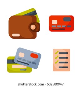 Flat money wallet icon check list making purchase cash business currency finance payment and purse savings bank commerce dollar economy vector illustration.