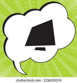 Flat monitor icon. Vector. Black icon in speech bubble at popart yellow green background.