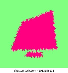 Flat monitor icon. Vector. Magenta rough icon on greenish background. Isolated.