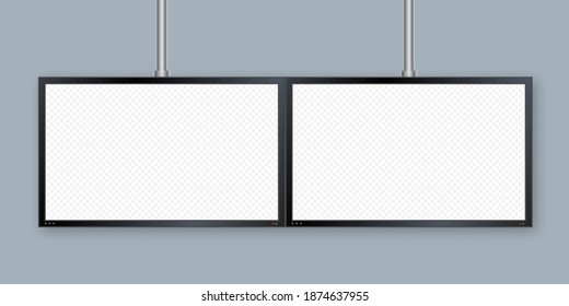 Flat monitor wall. Perspective vector. Vector icon. Media technology. Blank screen isolated. Black frame.