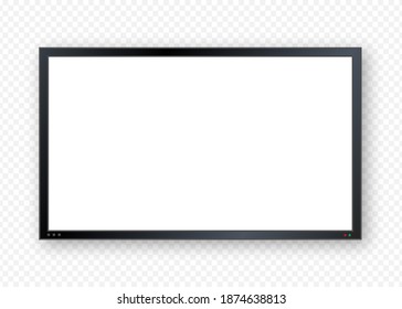 Flat monitor wall. Perspective vector. Vector icon. Media technology. Blank screen isolated. Black frame.