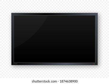 Flat monitor wall. Perspective vector. Vector icon. Media technology. Blank screen isolated. Black frame.