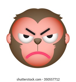 Flat monkey angry emoticon. Isolated vector illustration on white background