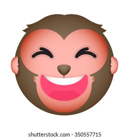 Flat monkey lauge emoticon. Isolated vector illustration on white background