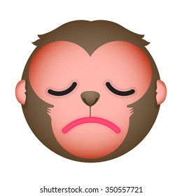 Flat monkey sad emoticon. Isolated vector illustration on white background