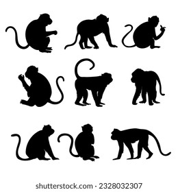 Flat Monkey Silhouettes Set Vector Illustration.