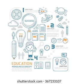 Flat mono line Infographic Education People concept.Vector Illustration.