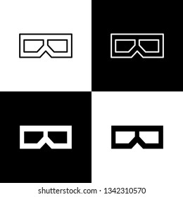 Flat monochrome 3D glasses icon set for web sites and apps. Minimal simple black and white 3D glasses icon set. Isolated vector 3D glasses icon set for various projects.