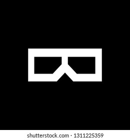Flat monochrome 3D glasses symbol for web sites and apps. Minimal simple black and white 3D glasses symbol. Isolated vector white 3D glasses symbol on black background.