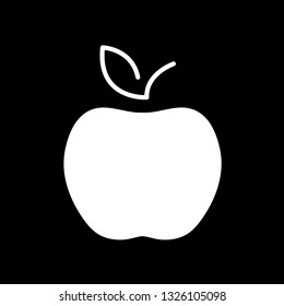 Flat monochrome apple sign for web sites and apps. Minimal simple black and white apple sign. Isolated vector white apple sign on black background.