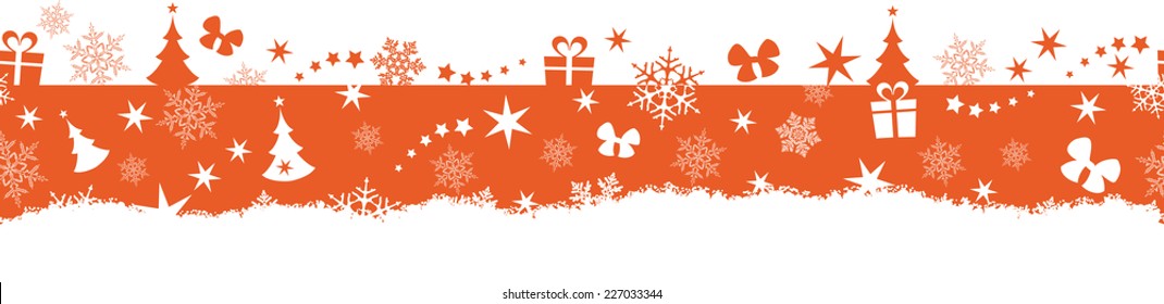 Flaches monochrome Grenzdesign mit Weihnachts- und Wintersymbolen, die sich nahtlos horizontal kacheln. Gut für die Dekoration.