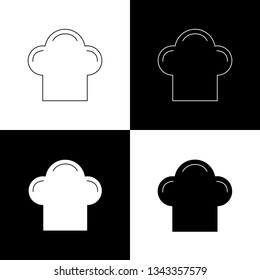 Flat monochrome chef hat icon set for web sites and apps. Minimal simple black and white chef hat icon set. Isolated vector chef hat icon set for various projects.