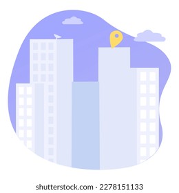 A flat monochrome city of high-rise buildings. Cartoon vector illustration on the white background. svg