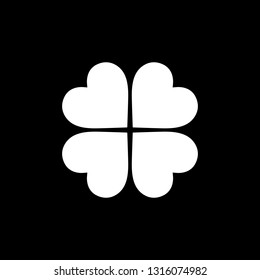 Flat monochrome clover leaf symbol for web sites and apps. Minimal simple black and white clover leaf symbol. Isolated vector white clover leaf symbol on black background.