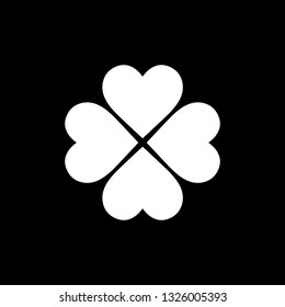 Flat monochrome clover leaf symbol for web sites and apps. Minimal simple black and white clover leaf symbol. Isolated vector white clover leaf symbol on black background.