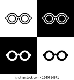 Flat monochrome glasses icon set for web sites and apps. Minimal simple black and white glasses icon set. Isolated vector glasses icon set for various projects.