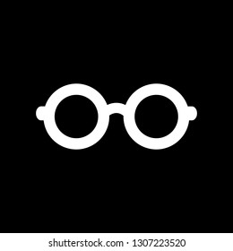 Flat monochrome glasses symbol for web sites and apps. Minimal simple black and white glasses symbol. Isolated vector white glasses symbol on black background.