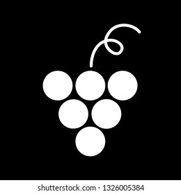 Flat monochrome grape sign for web sites and apps. Minimal simple black and white grape sign. Isolated vector white grape sign on black background.