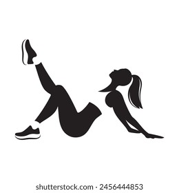 Flaches monochromes Bild eines Mädchens, das Sport ohne Hintergrund treibt. Logo für Frauen Fitness Club.