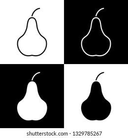 Flat monochrome pear icon set for web sites and apps. Minimal simple black and white pear icon set. Isolated vector pear icon set for various projects.