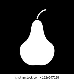 Flat monochrome pear sign for web sites and apps. Minimal simple black and white pear sign. Isolated vector white pear sign on black background.