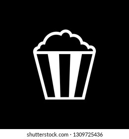 Flat monochrome popcorn symbol for web sites and apps. Minimal simple black and white popcorn symbol. Isolated vector white popcorn symbol on black background.