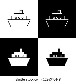 Flat monochrome ship icon set for web sites and apps. Minimal simple black and white ship icon set. Isolated vector ship icon set for various projects.