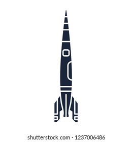 Flat monochrome silhouette vector icon elements of aerospace program multistage rocket. Cartoon style rocket, astronaut adventure. Illustration and element for design. Space investigations. Galaxy.