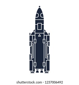 Flat monochrome silhouette vector icon elements of aerospace program multistage rocket. Cartoon style rocket, astronaut adventure. Illustration and element for design. Space investigations. Galaxy.