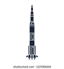 Flat monochrome silhouette vector icon elements of aerospace program multistage rocket. Cartoon style rocket, astronaut adventure. Illustration and element for design. Space investigations. Galaxy.