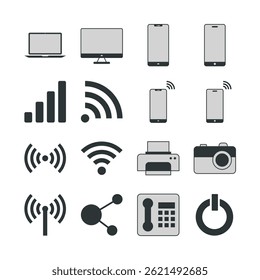 Flat Monochrome Tech and Communication Icon Set – Dark Them