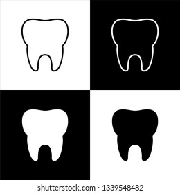 Flat monochrome tooth icon set for web sites and apps. Minimal simple black and white tooth icon set. Isolated vector tooth icon set for various projects.