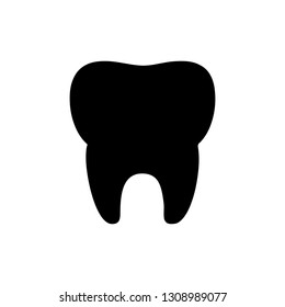 Flat monochrome tooth icon for web sites and apps. Minimal simple black and white tooth icon. Isolated vector black tooth icon on white background.