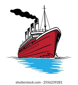 Flat Monochrome Vector Illustration of a Large Cruise Ship Clip Art  
