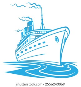 Flat Monochrome Vector Illustration of a Large Cruise Ship Clip Art  
