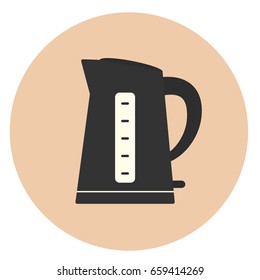 Flat monochrome vector kettle icon, kitchen appliance, teapot