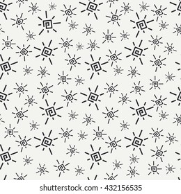 Flat monochrome vector seamless summer sun pattern. Wrapping paper summer pattern. Cute doodle summer pattern with sun. Vector illustration and element for your design. Background. Summer sun.
