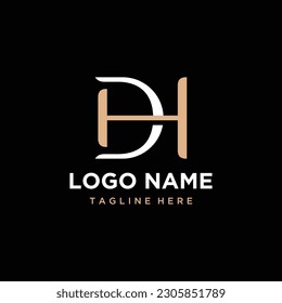 Monogramo plano logotipo letra dorada DH o HD inicial
